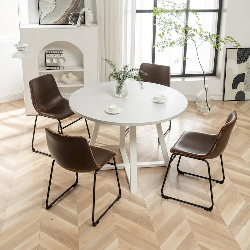 Ensemble de salle à manger rond 5 pièces Varna de Roundhill Furniture, table à manger à tréteaux avec 4 chaises