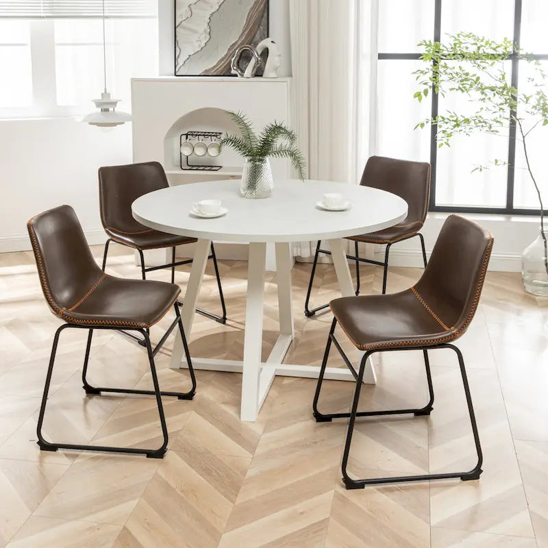 Ensemble de salle à manger rond 5 pièces Varna de Roundhill Furniture, table à manger à tréteaux avec 4 chaises