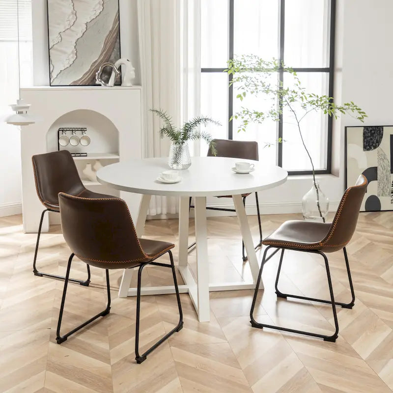 Ensemble de salle à manger rond 5 pièces Varna de Roundhill Furniture, table à manger à tréteaux avec 4 chaises