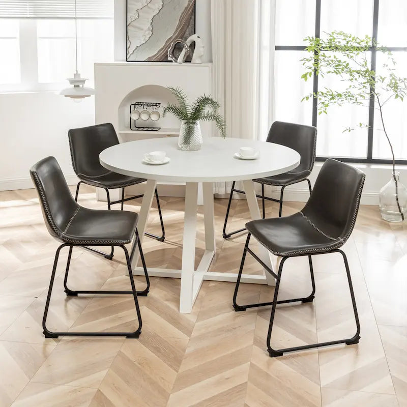 Ensemble de salle à manger rond 5 pièces Varna de Roundhill Furniture, table à manger à tréteaux avec 4 chaises