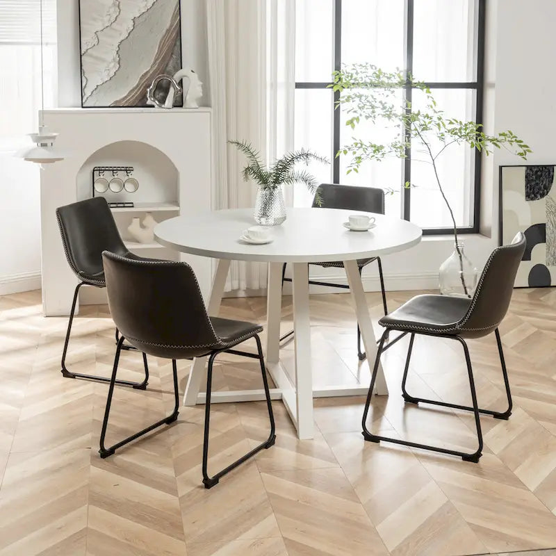 Ensemble de salle à manger rond 5 pièces Varna de Roundhill Furniture, table à manger à tréteaux avec 4 chaises