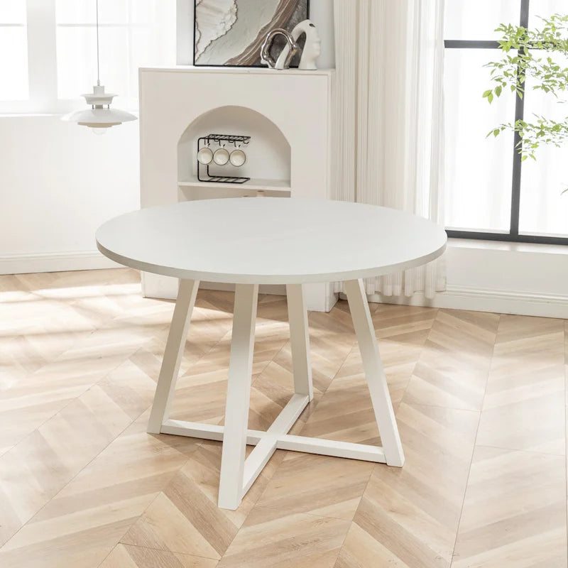 Ensemble de salle à manger rond 5 pièces Varna de Roundhill Furniture, table à manger à tréteaux avec 4 chaises