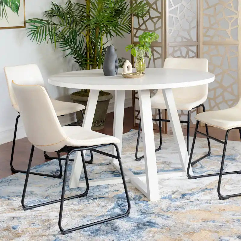 Ensemble de salle à manger rond 5 pièces Varna de Roundhill Furniture, table à manger à tréteaux avec 4 chaises