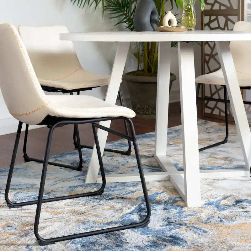 Ensemble de salle à manger rond 5 pièces Varna de Roundhill Furniture, table à manger à tréteaux avec 4 chaises