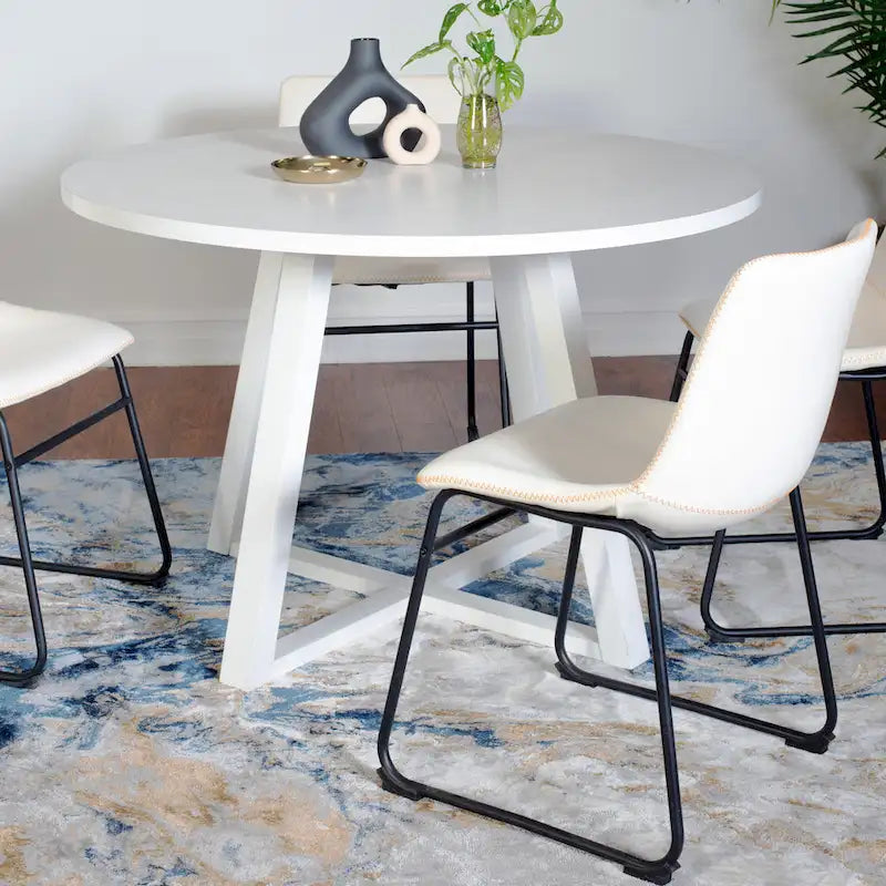 Ensemble de salle à manger rond 5 pièces Varna de Roundhill Furniture, table à manger à tréteaux avec 4 chaises