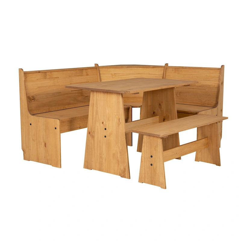 Ensemble de salle à manger d'angle en bois massif Wendell
