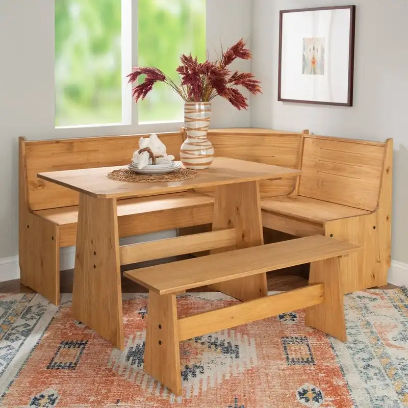 Ensemble de salle à manger d'angle en bois massif Wendell