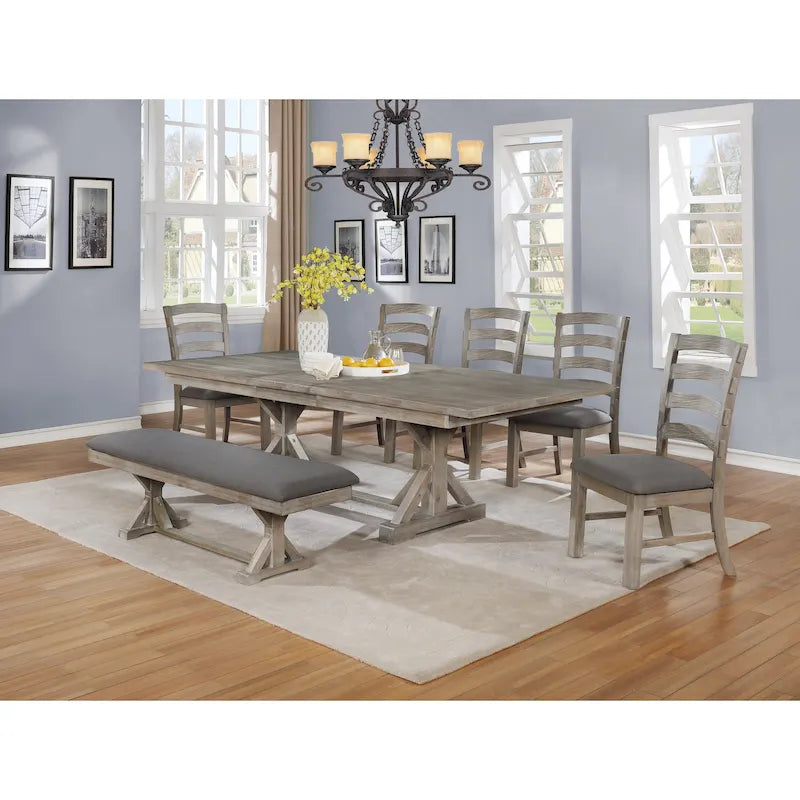 Salle à manger 7 pièces en bois de pin rustique gris ou noyer Best Quality Furniture