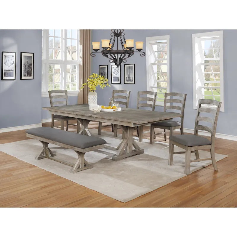 Salle à manger 7 pièces en bois de pin rustique gris ou noyer Best Quality Furniture