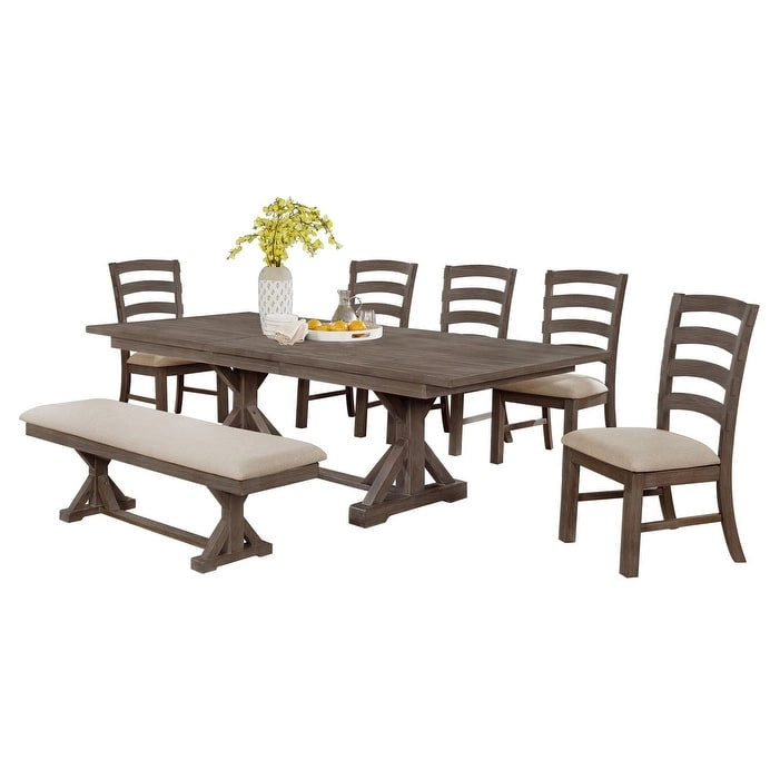 Salle à manger 7 pièces en bois de pin rustique gris ou noyer Best Quality Furniture