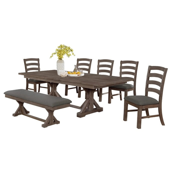 Salle à manger 7 pièces en bois de pin rustique gris ou noyer Best Quality Furniture