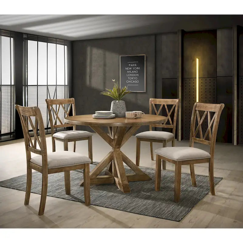 Ensemble de salle à manger en bois 5 pièces à dossier croisé Windvale de Roundhill Furniture