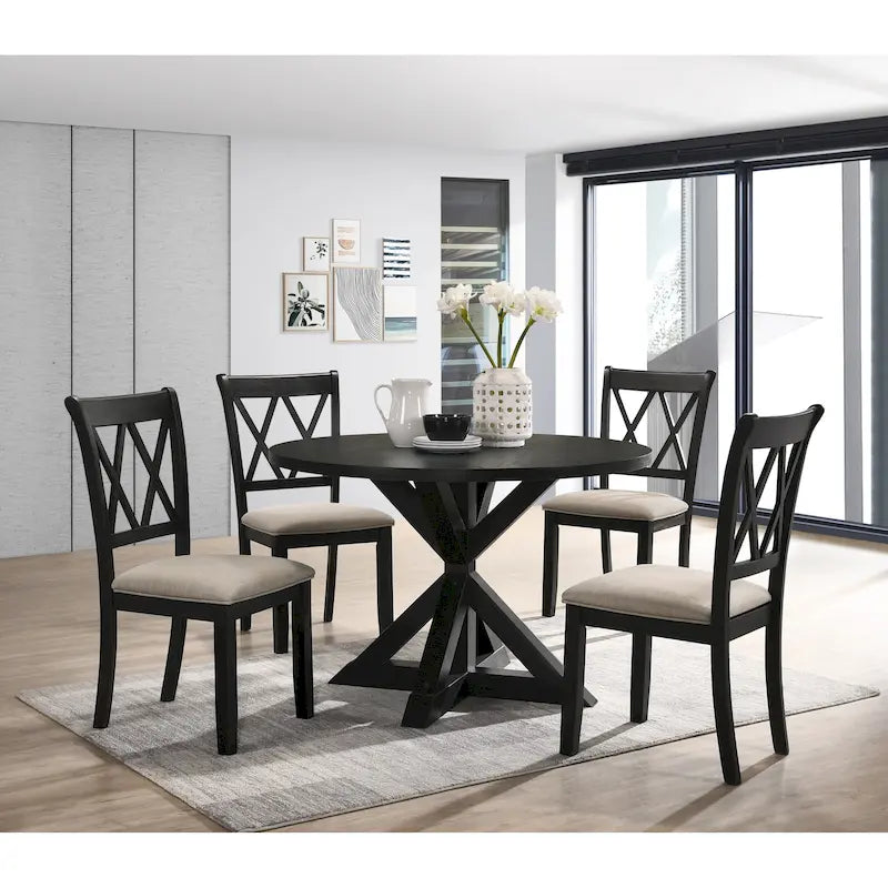Ensemble de salle à manger en bois 5 pièces à dossier croisé Windvale de Roundhill Furniture