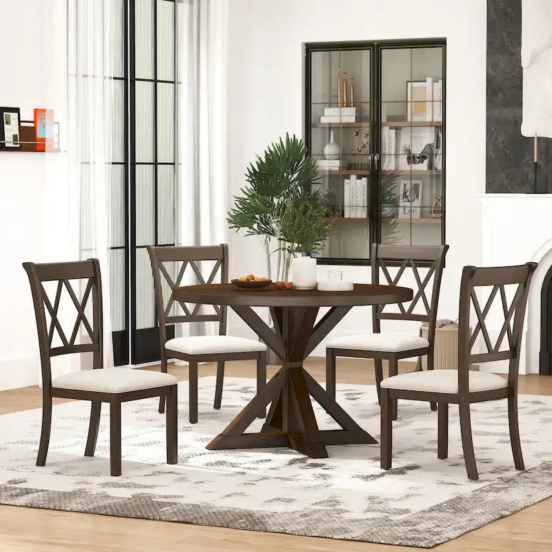 Ensemble de salle à manger en bois 5 pièces à dossier croisé Windvale de Roundhill Furniture
