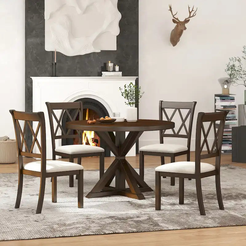 Ensemble de salle à manger en bois 5 pièces à dossier croisé Windvale de Roundhill Furniture