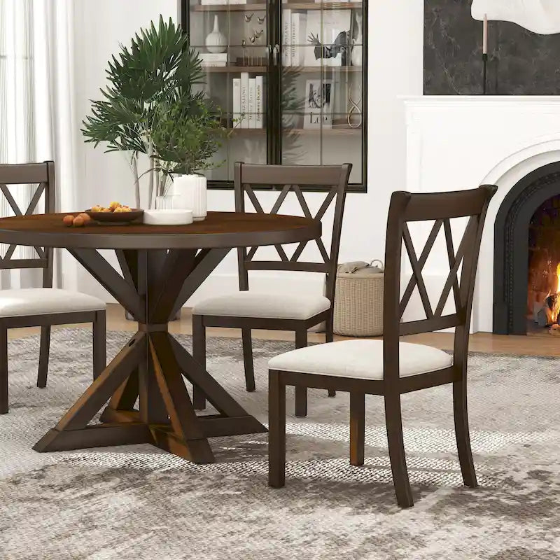 Ensemble de salle à manger en bois 5 pièces à dossier croisé Windvale de Roundhill Furniture
