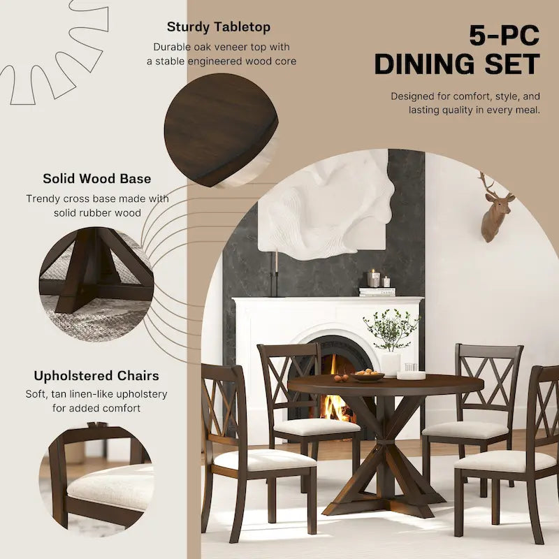 Ensemble de salle à manger en bois 5 pièces à dossier croisé Windvale de Roundhill Furniture