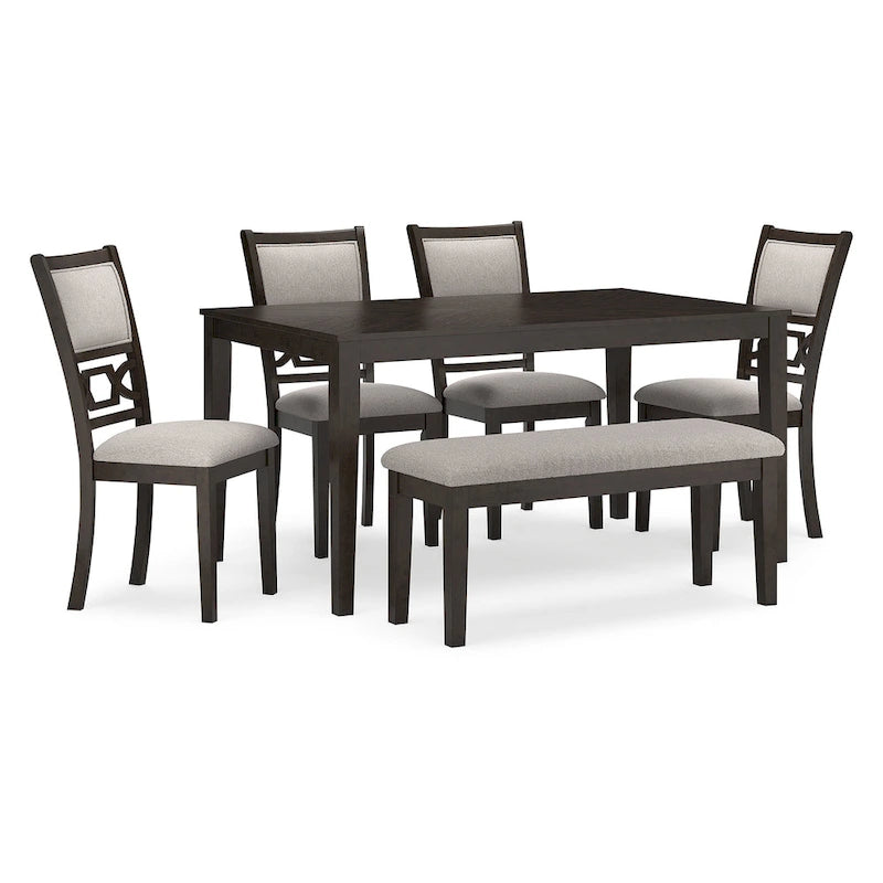 Signature Design by Ashley Langwest Table de salle à manger avec 4 chaises et banc (ensemble de 6)