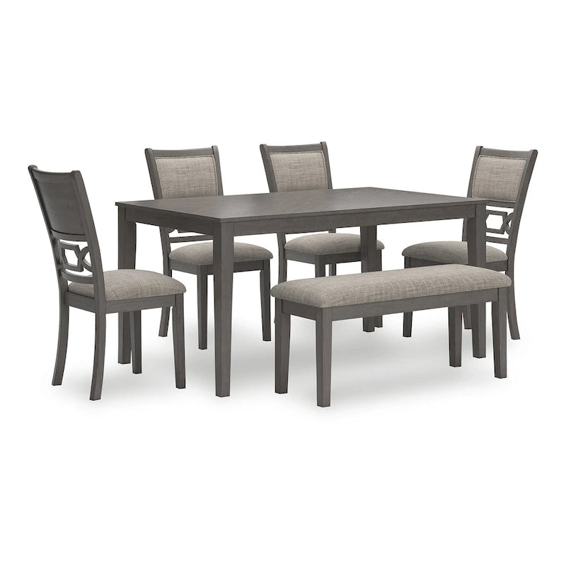Signature Design by Ashley Langwest Table de salle à manger avec 4 chaises et banc (ensemble de 6)