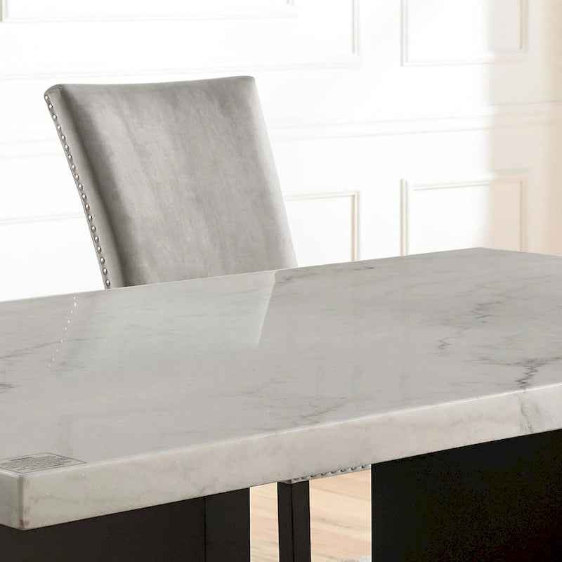 Ensemble de salle à manger 7 pièces avec plateau en marbre gris clair de Furniture of America, collection Cots Transitional