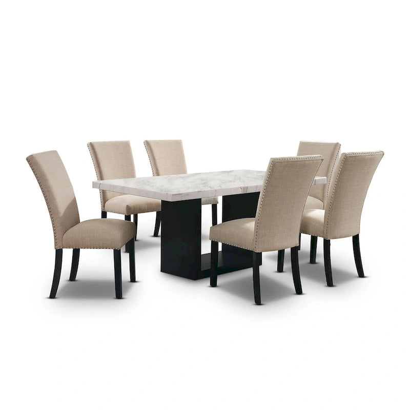 Ensemble de salle à manger 7 pièces avec plateau en marbre gris clair de Furniture of America, collection Cots Transitional
