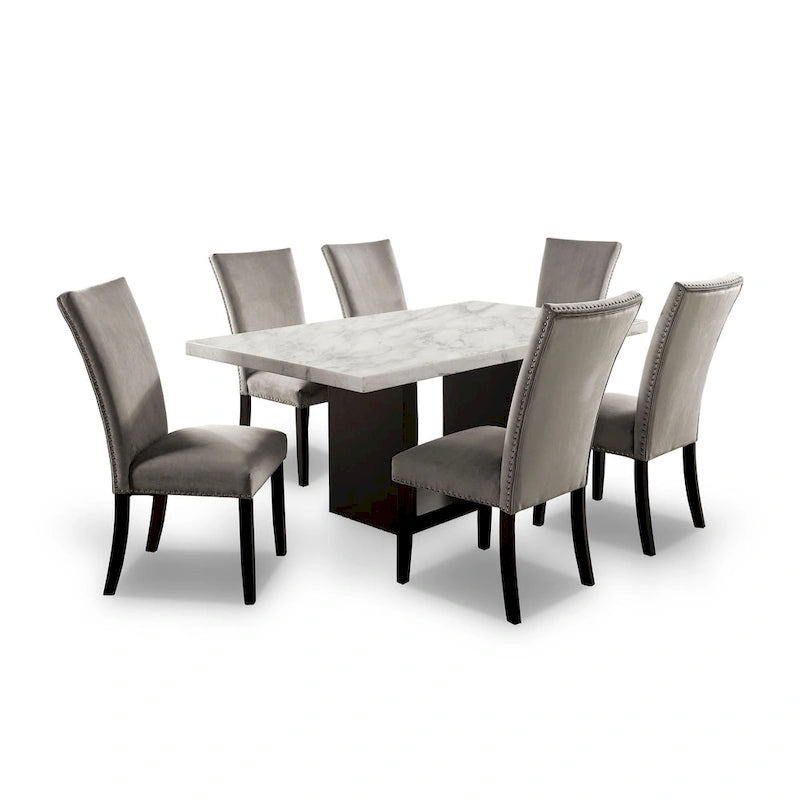 Ensemble de salle à manger 7 pièces avec plateau en marbre gris clair de Furniture of America, collection Cots Transitional