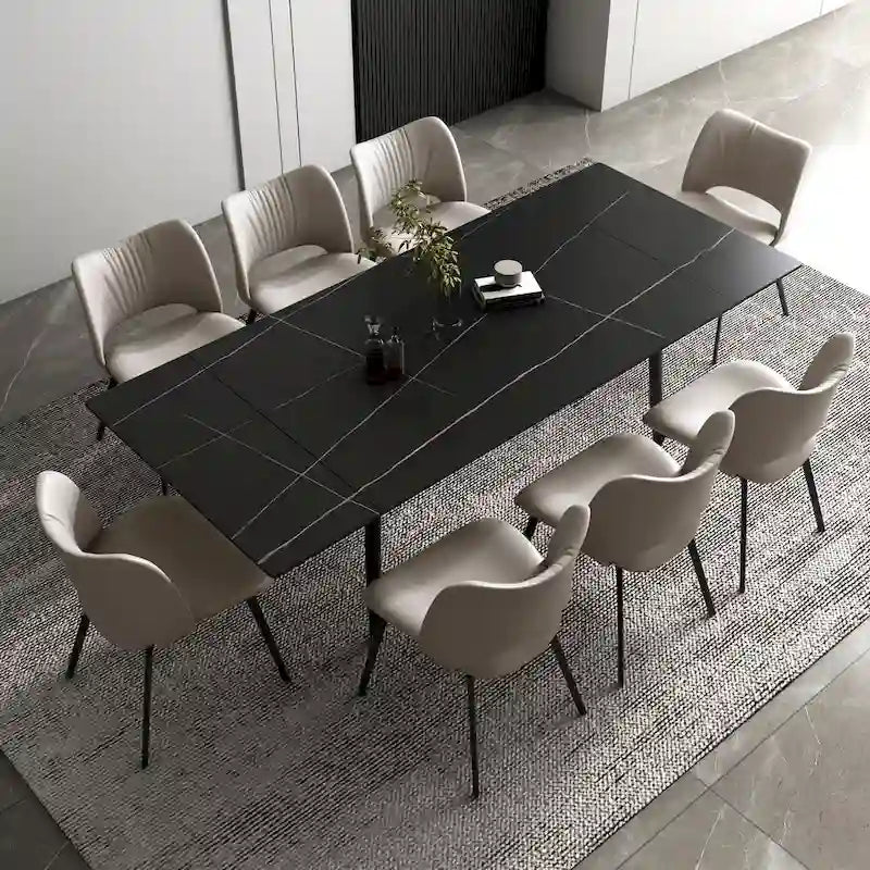 Ensemble de salle à manger extensible 7 pièces de 160 cm à 240 cm avec plateau en pierre frittée et 6 chaises
