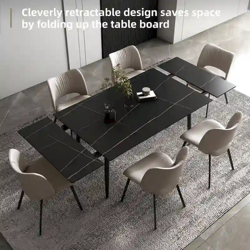 Ensemble de salle à manger extensible 7 pièces de 160 cm à 240 cm avec plateau en pierre frittée et 6 chaises