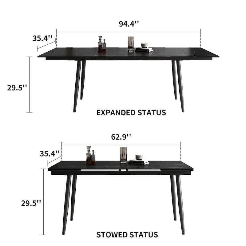 Ensemble de salle à manger extensible 7 pièces de 160 cm à 240 cm avec plateau en pierre frittée et 6 chaises