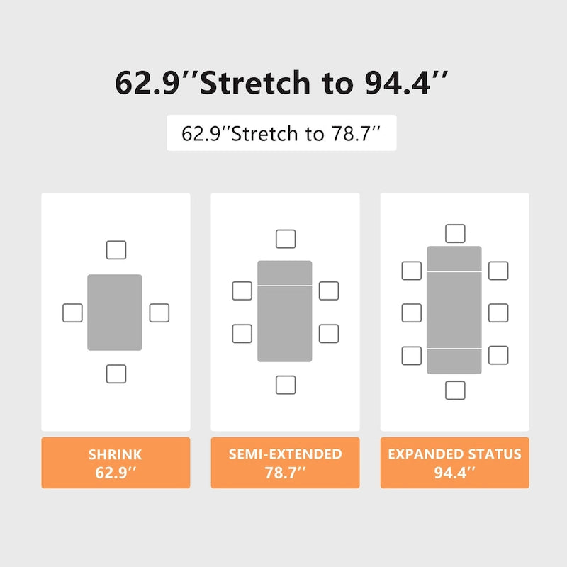 Ensemble de salle à manger extensible 7 pièces de 160 cm à 240 cm avec plateau en pierre frittée et 6 chaises