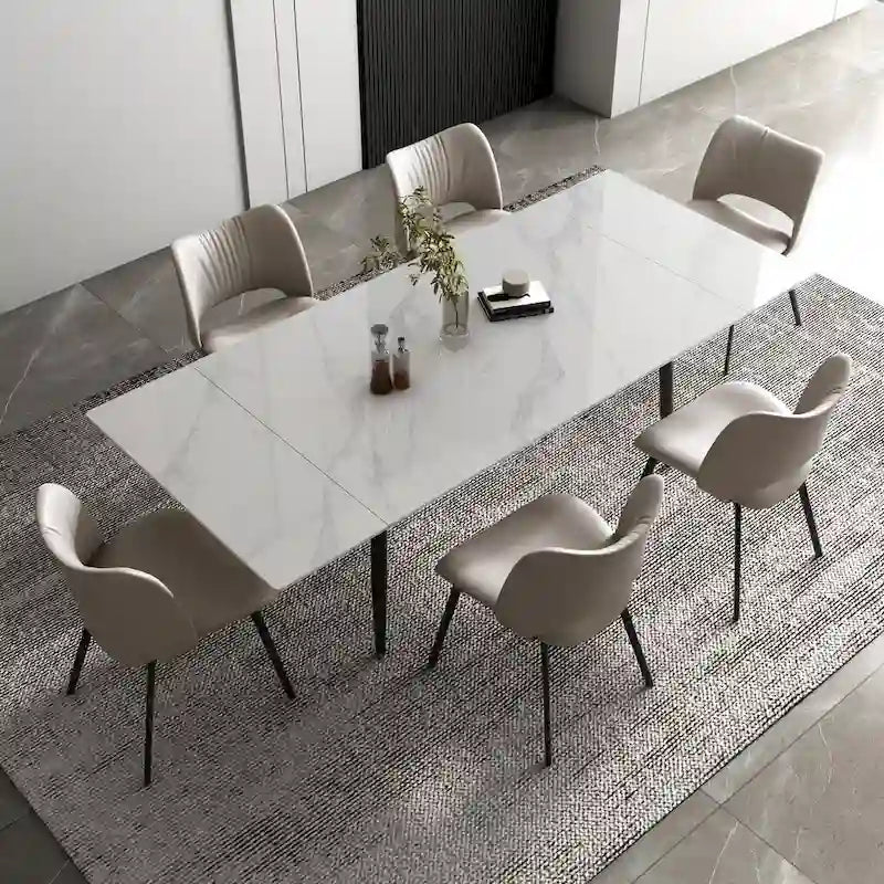 Ensemble de salle à manger extensible 7 pièces de 160 cm à 240 cm avec plateau en pierre frittée et 6 chaises