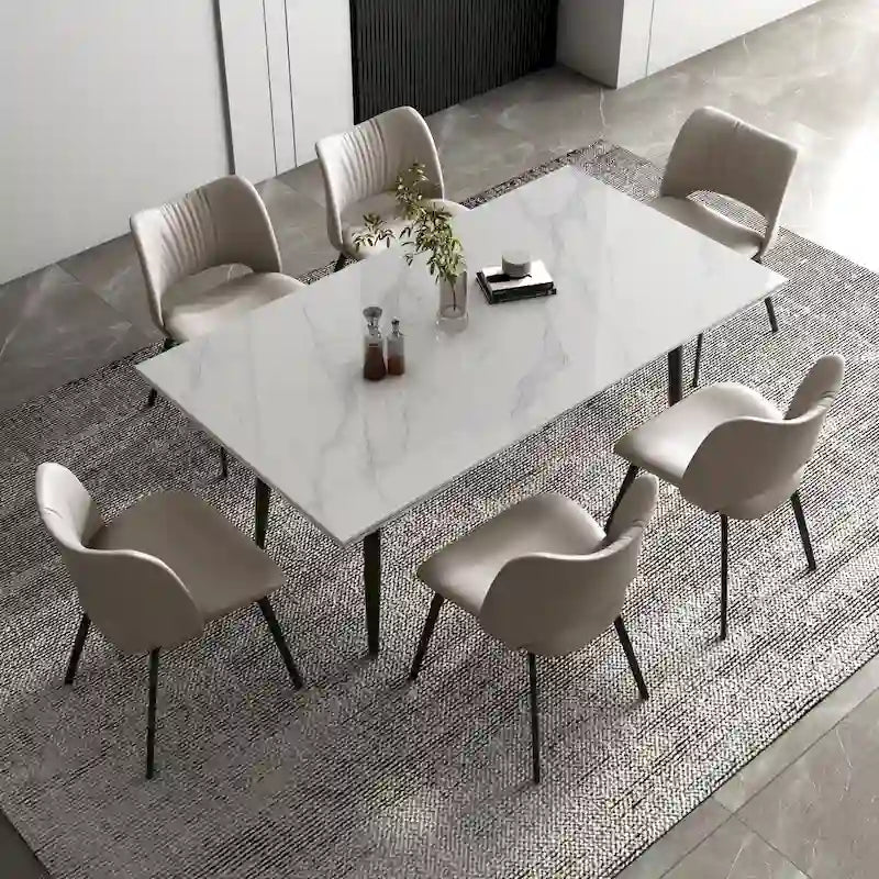 Ensemble de salle à manger extensible 7 pièces de 160 cm à 240 cm avec plateau en pierre frittée et 6 chaises