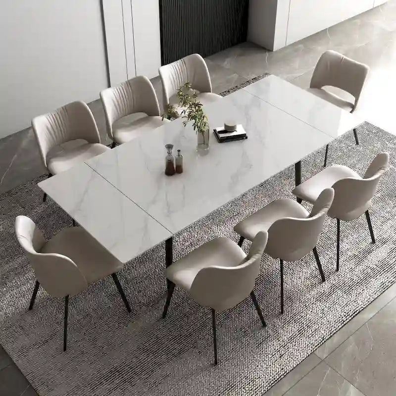 Ensemble de salle à manger extensible 7 pièces de 160 cm à 240 cm avec plateau en pierre frittée et 6 chaises