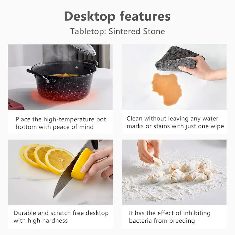 Ensemble de salle à manger extensible 7 pièces de 160 cm à 240 cm avec plateau en pierre frittée et 6 chaises