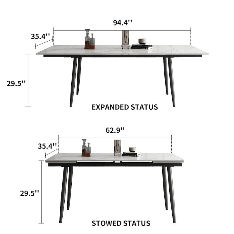 Ensemble de salle à manger extensible 7 pièces de 160 cm à 240 cm avec plateau en pierre frittée et 6 chaises