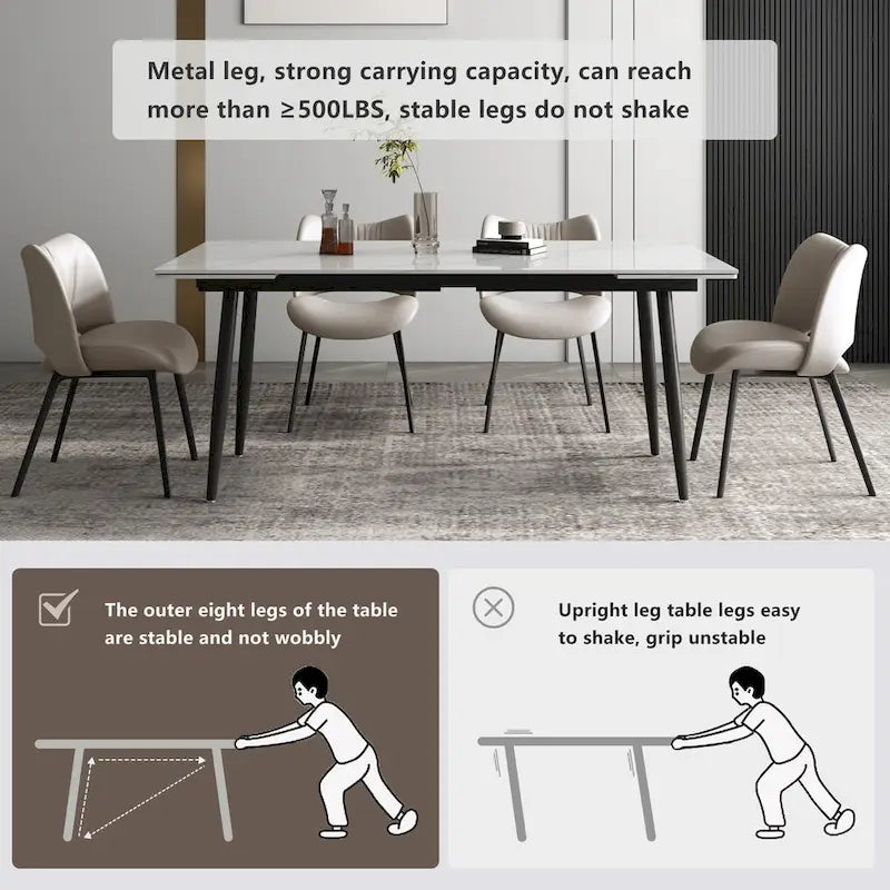 Ensemble de salle à manger extensible 7 pièces de 160 cm à 240 cm avec plateau en pierre frittée et 6 chaises