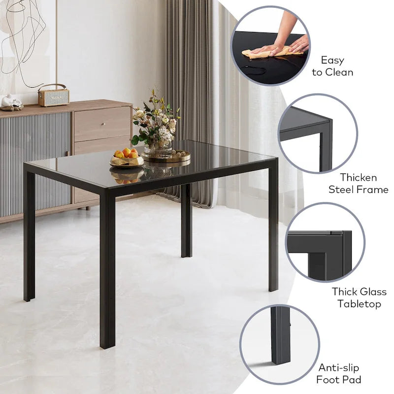Ensemble table à manger 7 pièces avec plateau en verre pour 6 personnes et chaises en cuir PU à dossier haut