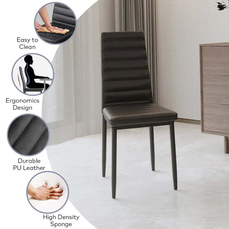 Ensemble table à manger 7 pièces avec plateau en verre pour 6 personnes et chaises en cuir PU à dossier haut