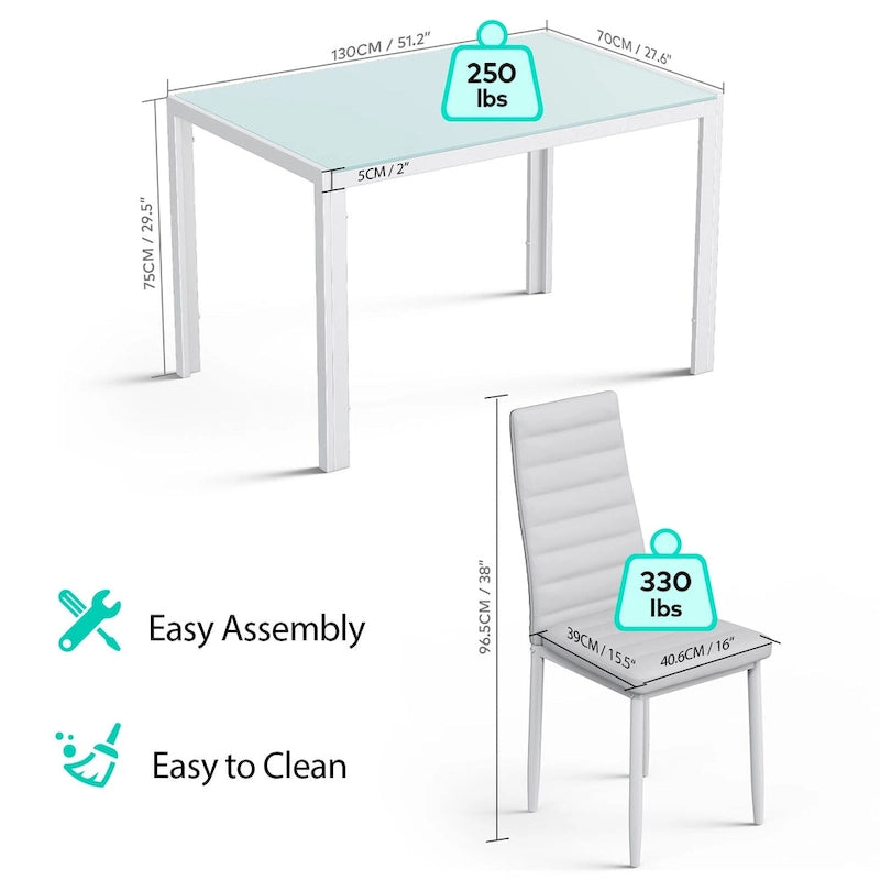 Ensemble table à manger 7 pièces avec plateau en verre pour 6 personnes et chaises en cuir PU à dossier haut