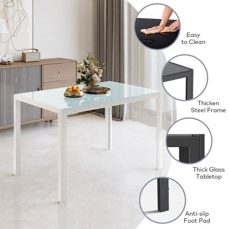 Ensemble table à manger 7 pièces avec plateau en verre pour 6 personnes et chaises en cuir PU à dossier haut
