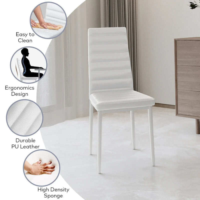 Ensemble table à manger 7 pièces avec plateau en verre pour 6 personnes et chaises en cuir PU à dossier haut