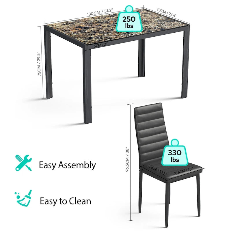 Ensemble table à manger 7 pièces avec plateau en verre pour 6 personnes et chaises en cuir PU à dossier haut