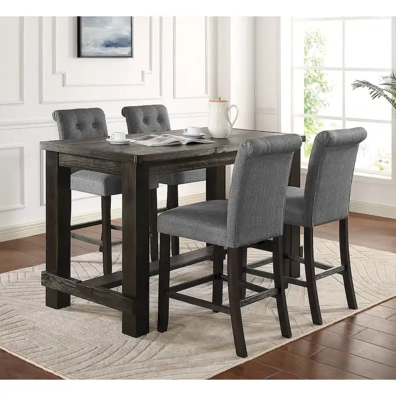 Ensemble de salle à manger 5 pièces en bois finition noir antique hauteur comptoir Roundhill Furniture Leviton