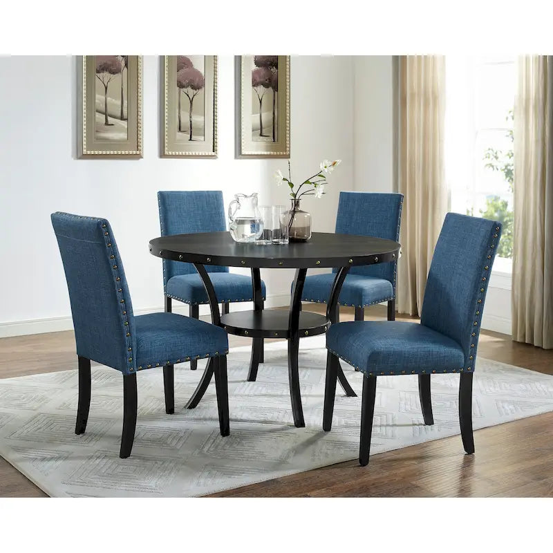 Ensemble de salle à manger 5 pièces en bois expresso Biony de Roundhill Furniture avec garniture cloutée