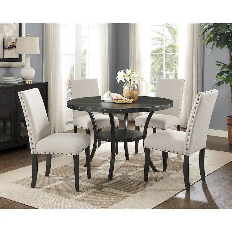 Ensemble de salle à manger 5 pièces en bois expresso Biony de Roundhill Furniture avec garniture cloutée