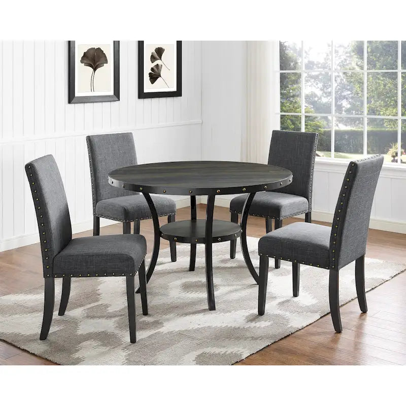 Ensemble de salle à manger 5 pièces en bois expresso Biony de Roundhill Furniture avec garniture cloutée