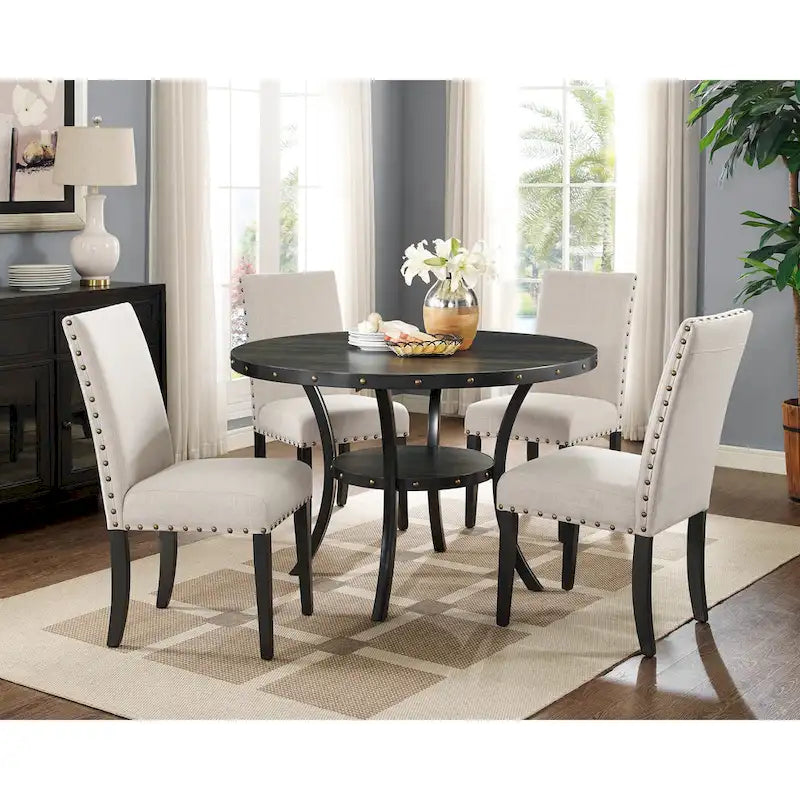 Ensemble de salle à manger 5 pièces en bois expresso Biony de Roundhill Furniture avec garniture cloutée