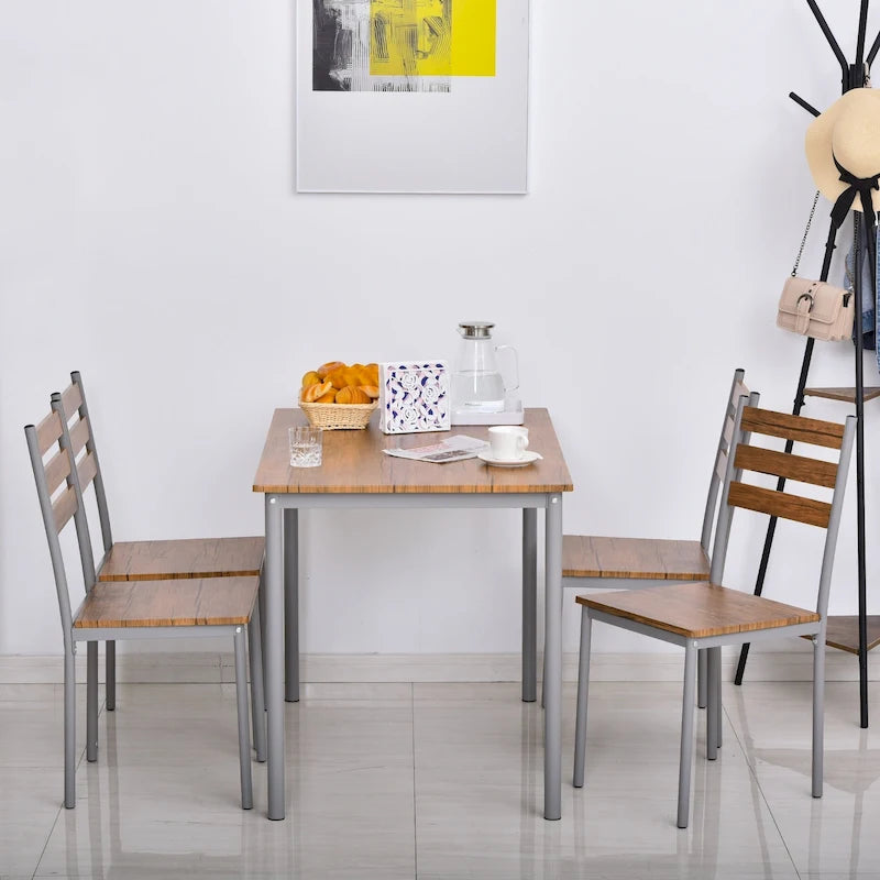 HOMCOM Ensemble table et chaises de cuisine/salle à manger 5 pièces moderne en bois 1 table 4 chaises pieds en métal