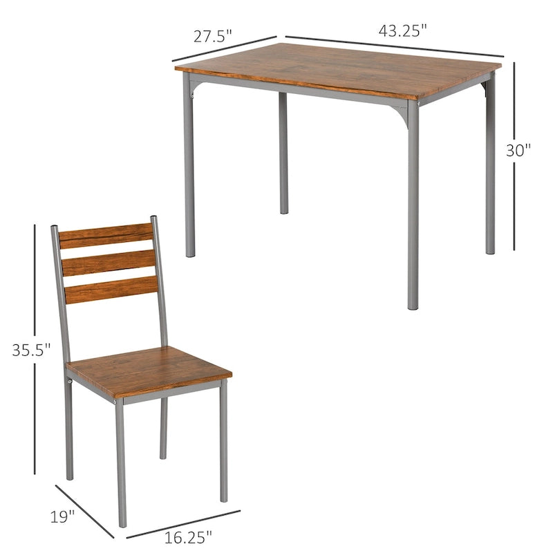 HOMCOM Ensemble table et chaises de cuisine/salle à manger 5 pièces moderne en bois 1 table 4 chaises pieds en métal