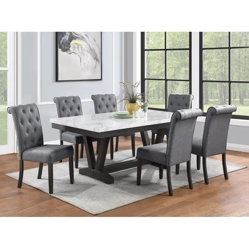 Ensemble de salle à manger 7 pièces avec plateau de table en faux marbre de la meilleure qualité